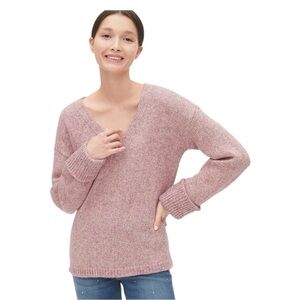Gap Metallic V Neck Sweater Pullover Rolled Sleeves Women’s Small Pink Gold